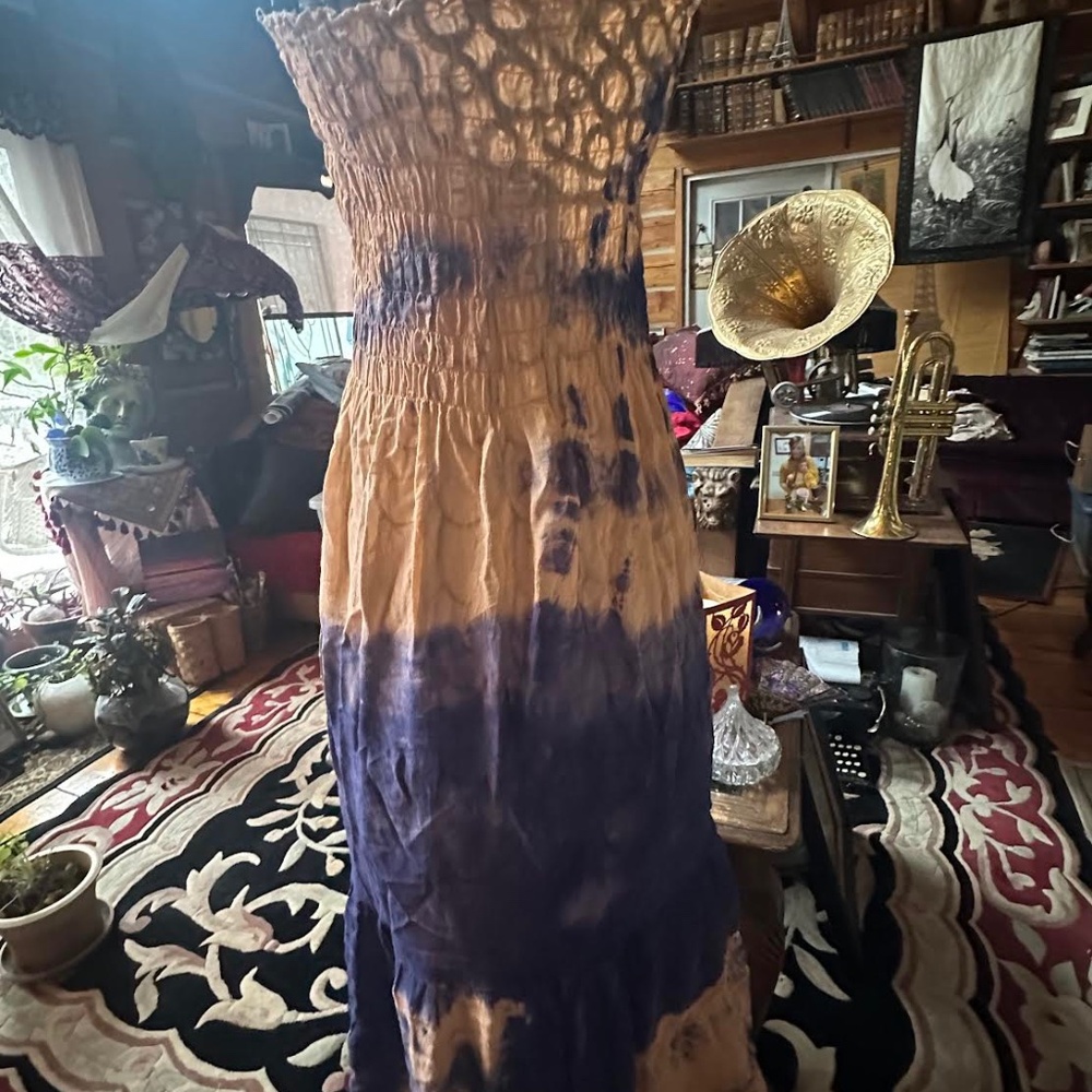 Tie dye tube dress with smocking bust